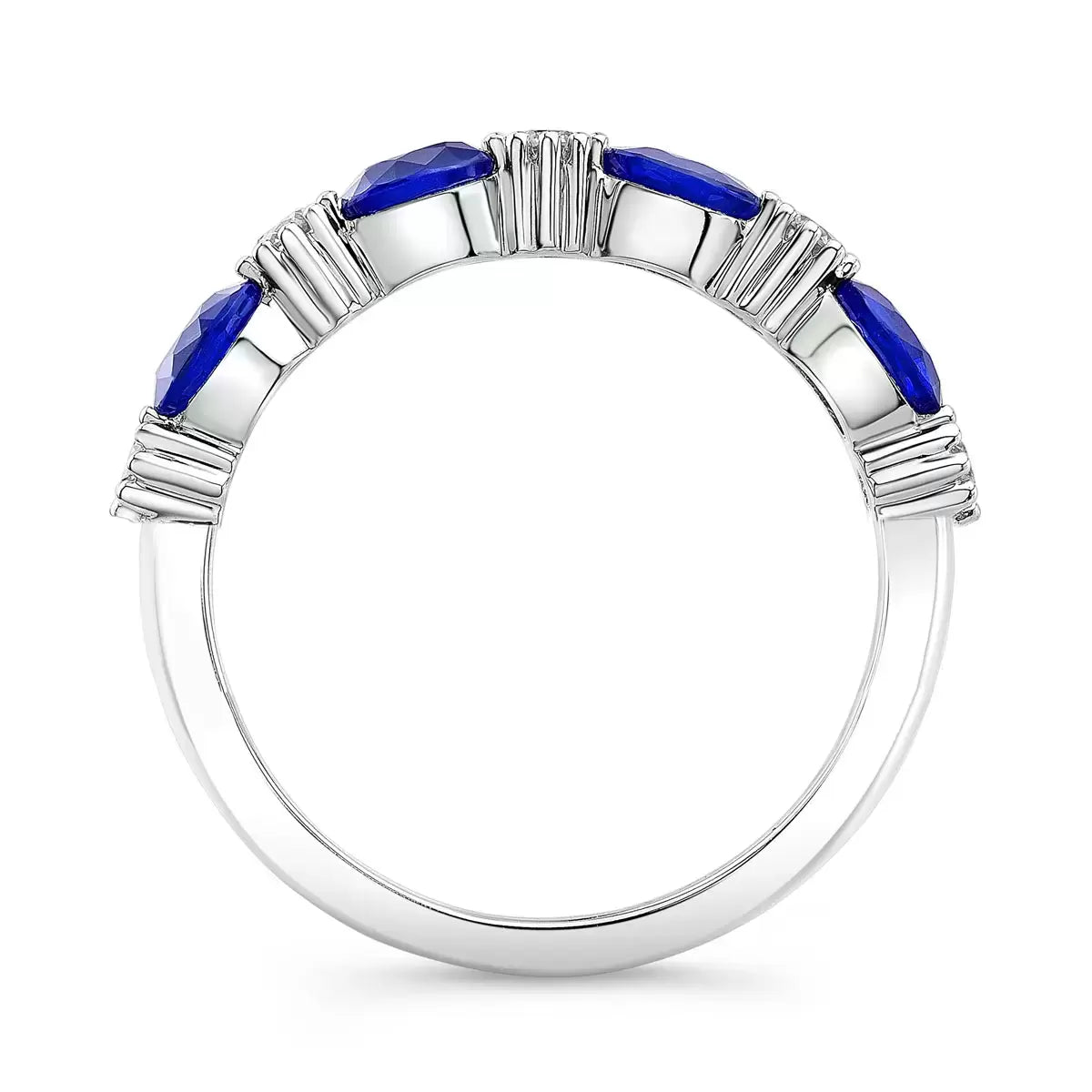 Oval Cut Blue Sapphire & 0.25ctw Diamond Ring, 18ct White Gold