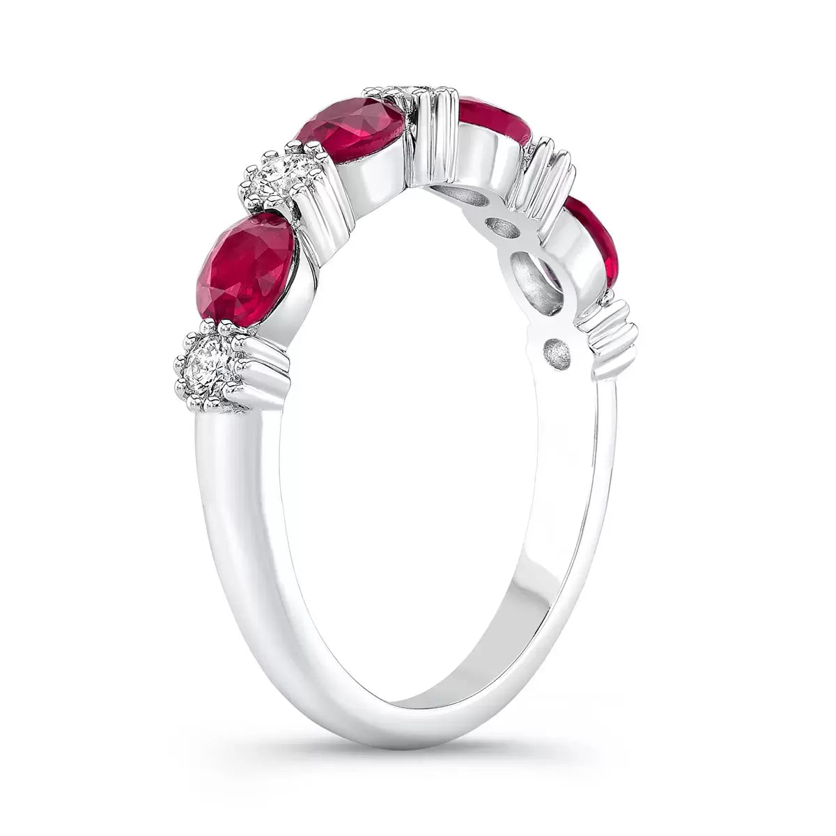 Oval Cut Ruby & 0.25ctw Diamond Ring, 18ct White Gold