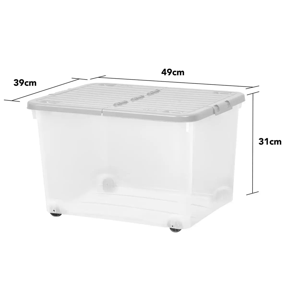 Wham 44 Litre Clear/Cool Grey Box with Wheels & Folding Lid
