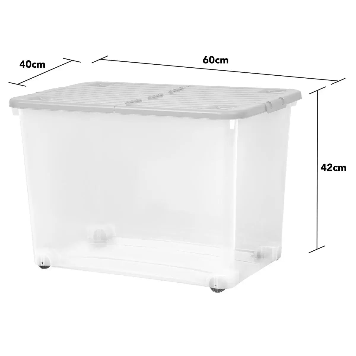 Wham 80 Litre Clear/Cool Grey Box with Wheels & Folding Lid