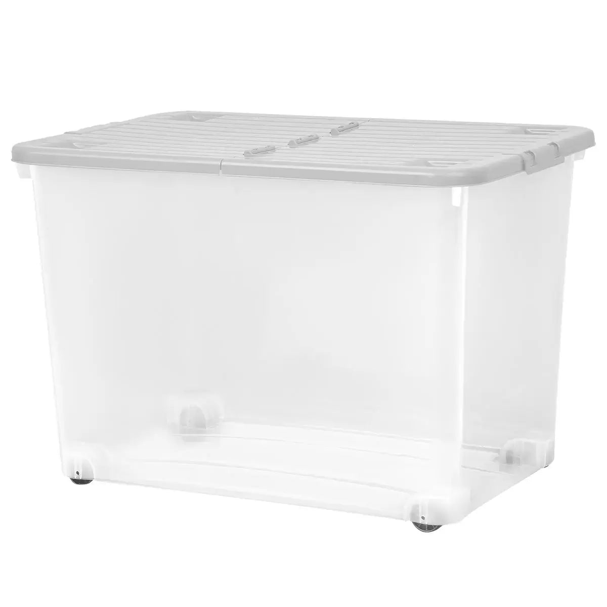 Wham 80 Litre Clear/Cool Grey Box with Wheels & Folding Lid
