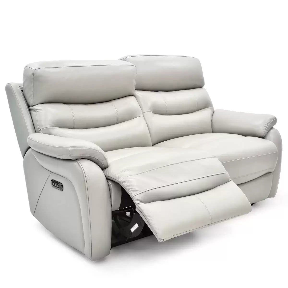 Fletcher Light Grey Leather Power Reclining 2 Seater Sofa with Power Headrest, view 4