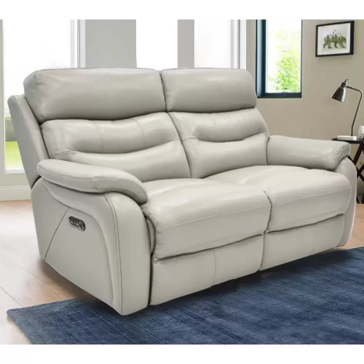 Fletcher Light Grey Leather Power Reclining 2 Seater Sofa with Power Headrest, view 3