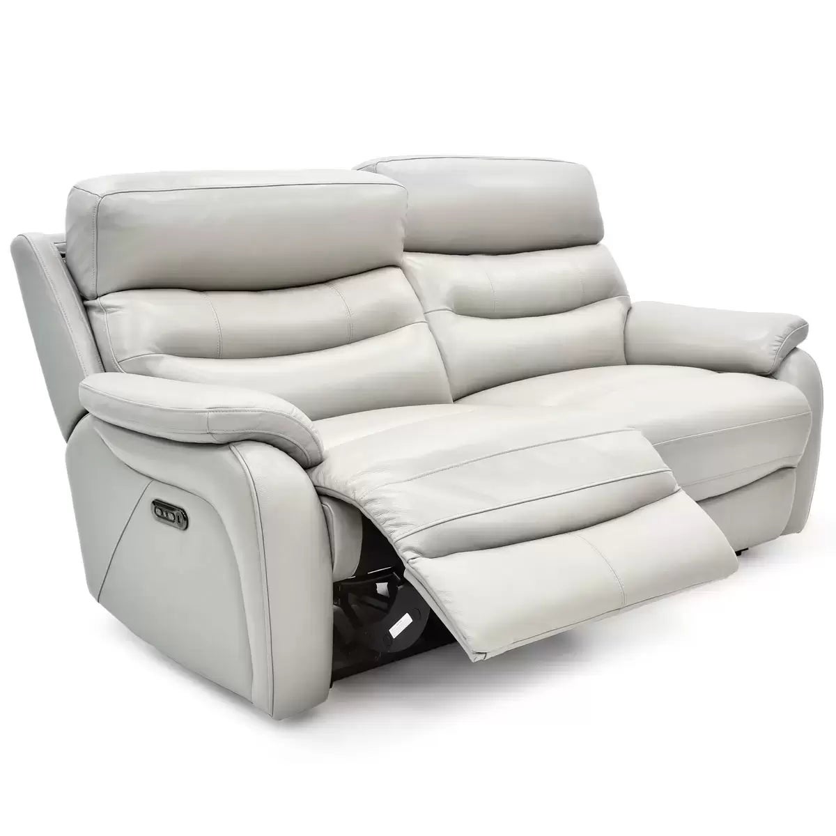 Fletcher Light Grey Leather Power Reclining Large 2 Seater Sofa with Power Headrest, view 4