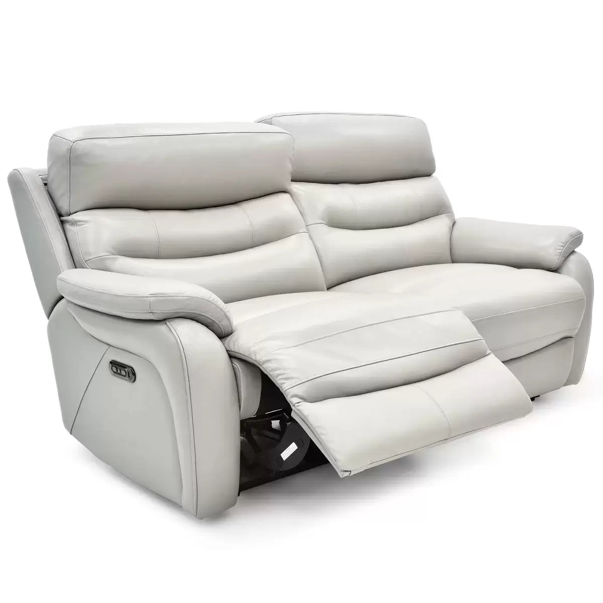 Fletcher Light Grey Leather Power Reclining Large 2 Seater Sofa with Power