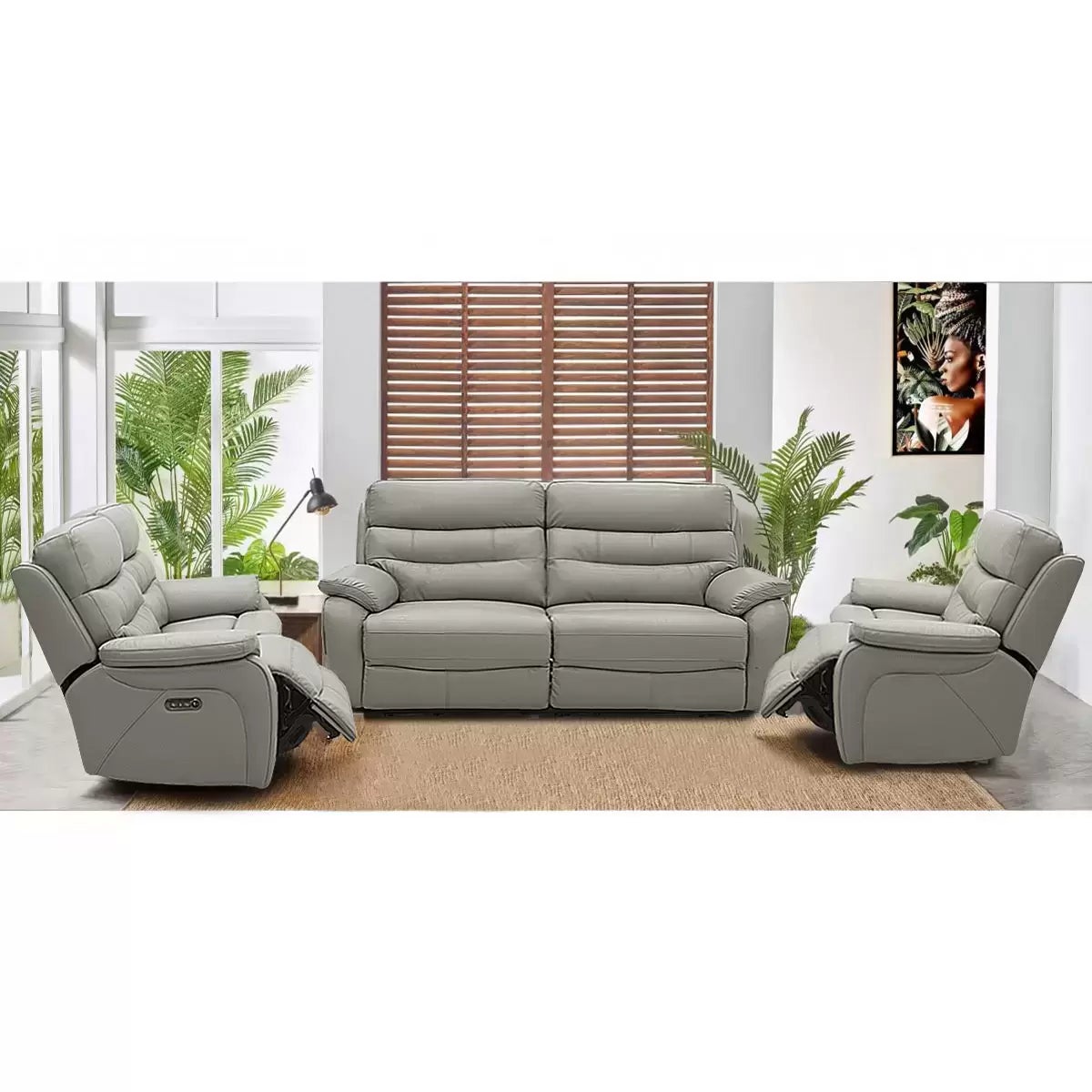 Fletcher Light Grey Leather Power Reclining 2 Seater Sofa with Power Headrest, view 5