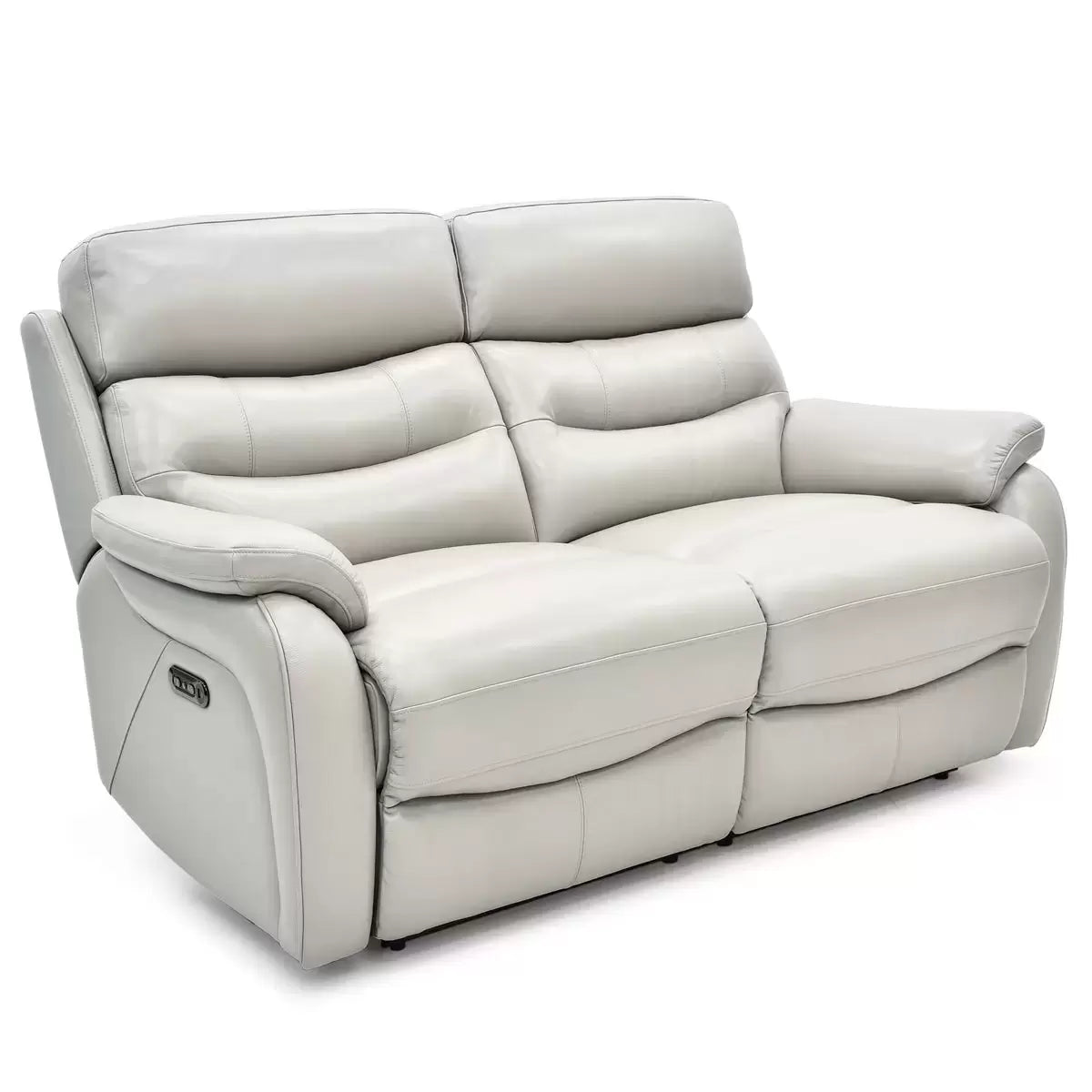 Fletcher Light Grey Leather Power Reclining 2 Seater Sofa with Power Headrest