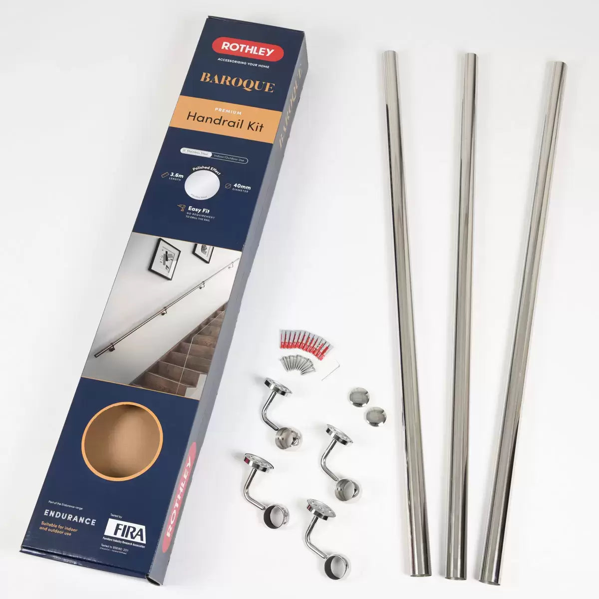 Rothley Stainless Steel Hand Rail Kit, 3.6m - available in 3 Finishes