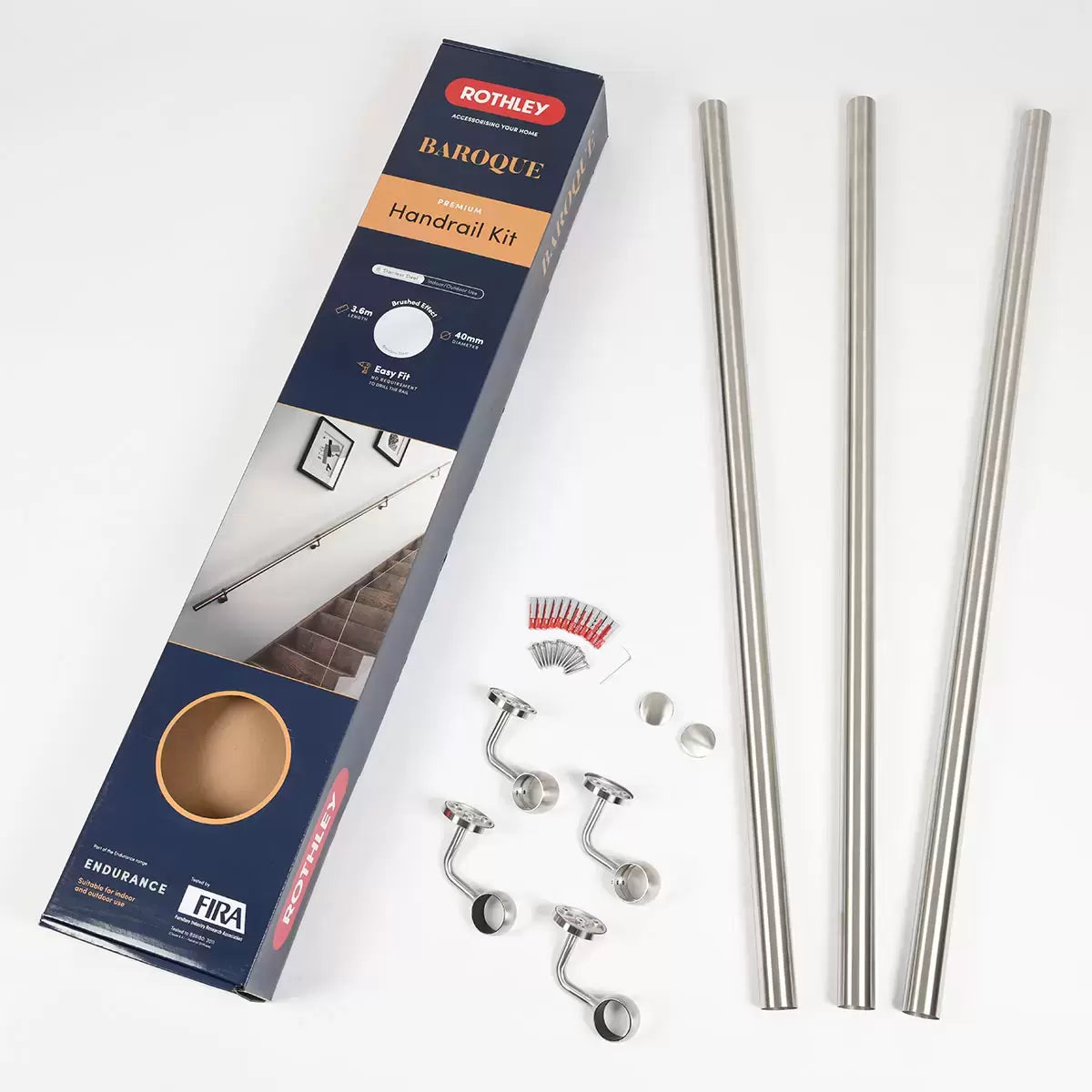 Rothley Stainless Steel Hand Rail Kit, 3.6m - available in 3 Finishes