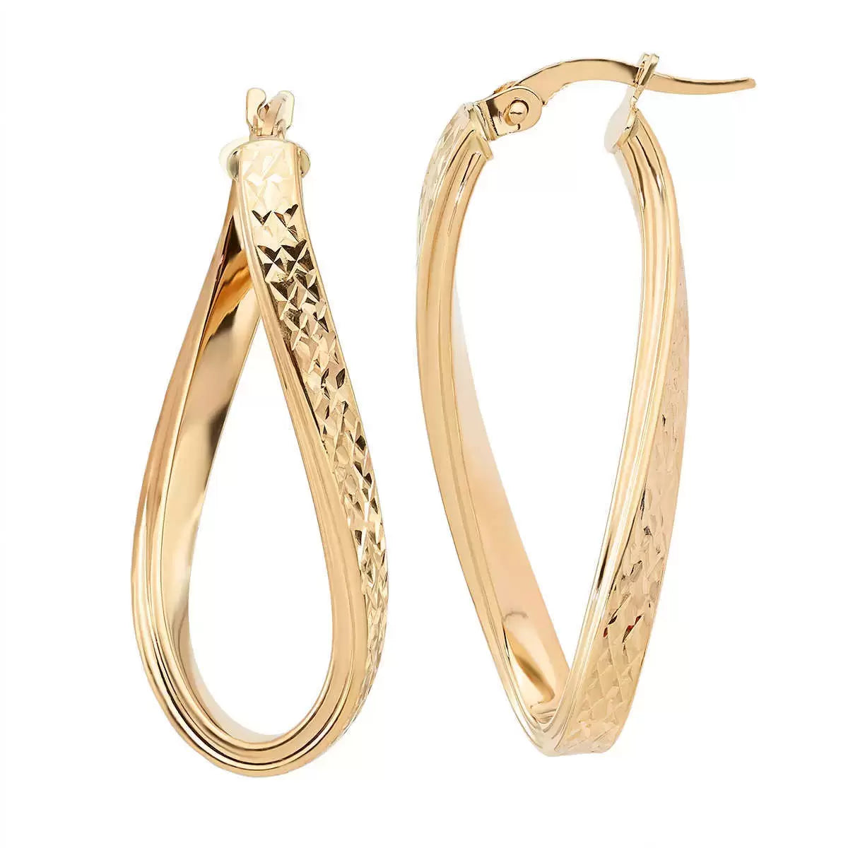 14ct Yellow Gold Twisted Oval Hoop Earrings