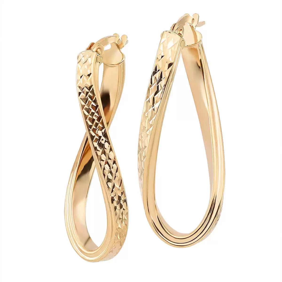 14ct Yellow Gold Twisted Oval Hoop Earrings