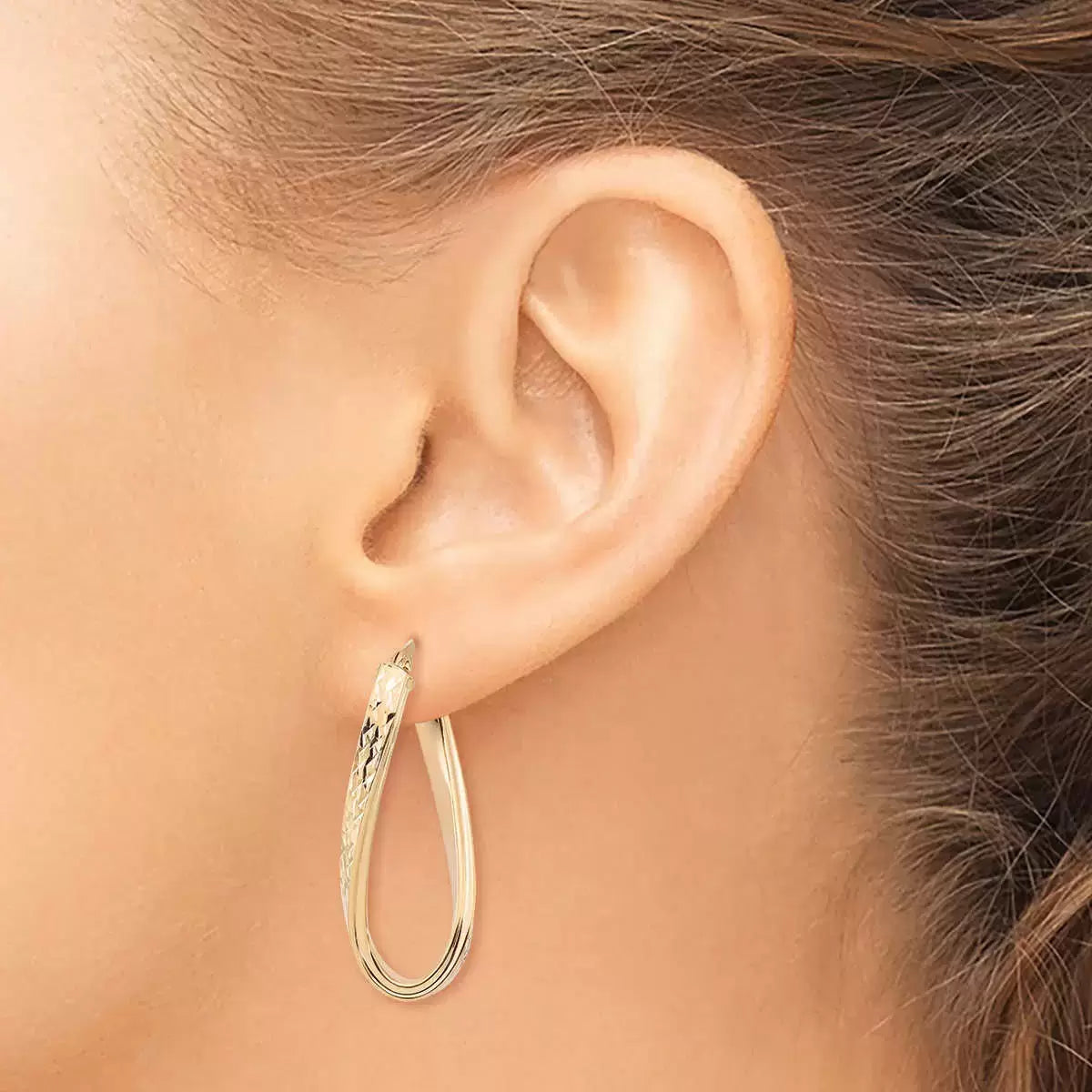 14ct Yellow Gold Twisted Oval Hoop Earrings