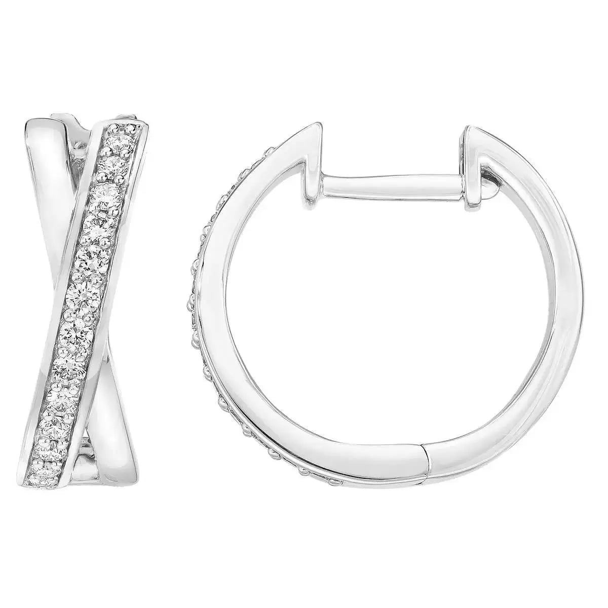 0.25ctw Cross Hoop Diamond Earrings, 14ct White Gold