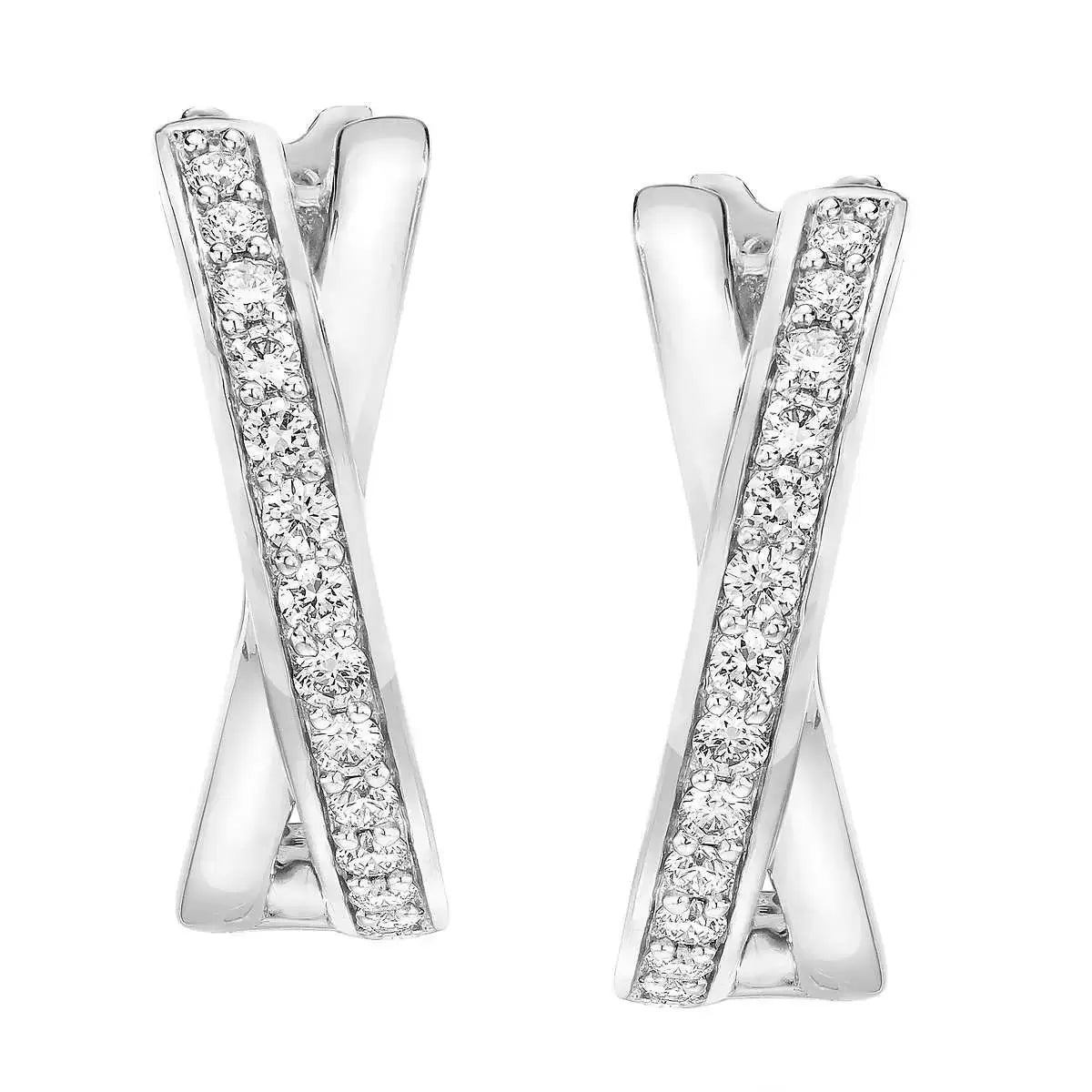 0.25ctw Cross Hoop Diamond Earrings, 14ct White Gold