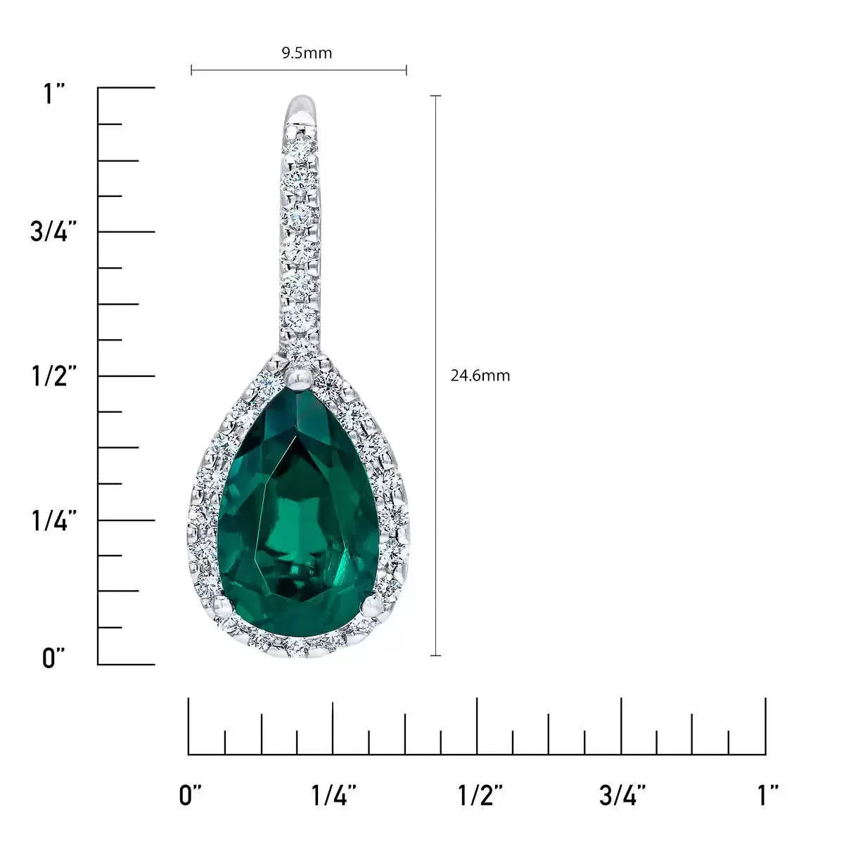 Pear Cut Lab Created Emerald & 0.50ctw Diamond Earrings, 14ct White Gold