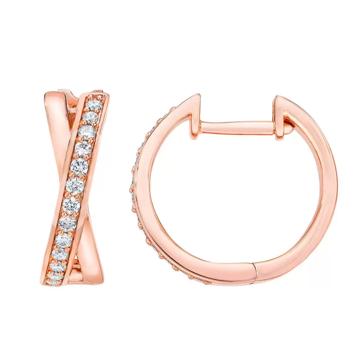 0.25ctw Cross Hoop Diamond Earrings, 14ct Rose Gold