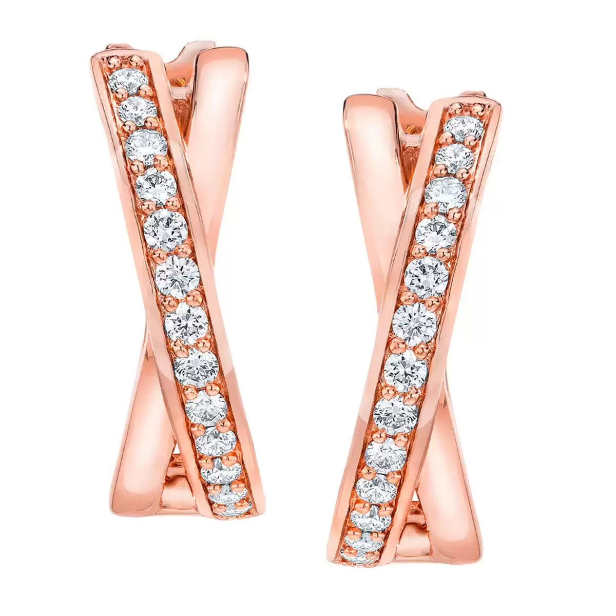 0.25ctw Cross Hoop Diamond Earrings, 14ct Rose Gold