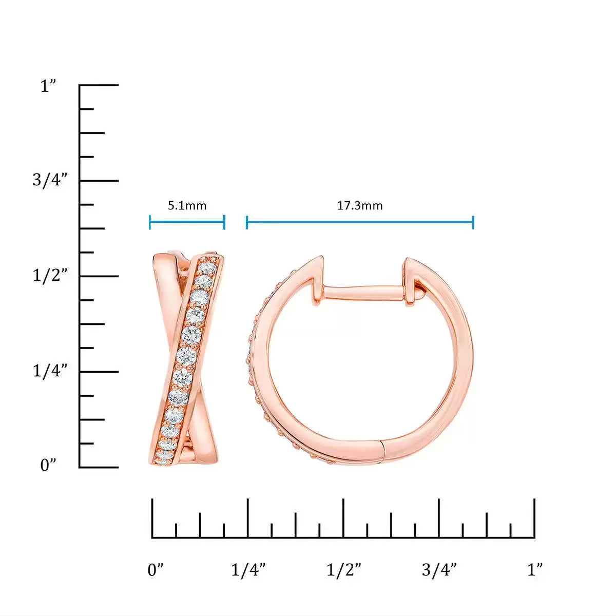 0.25ctw Cross Hoop Diamond Earrings, 14ct Rose Gold