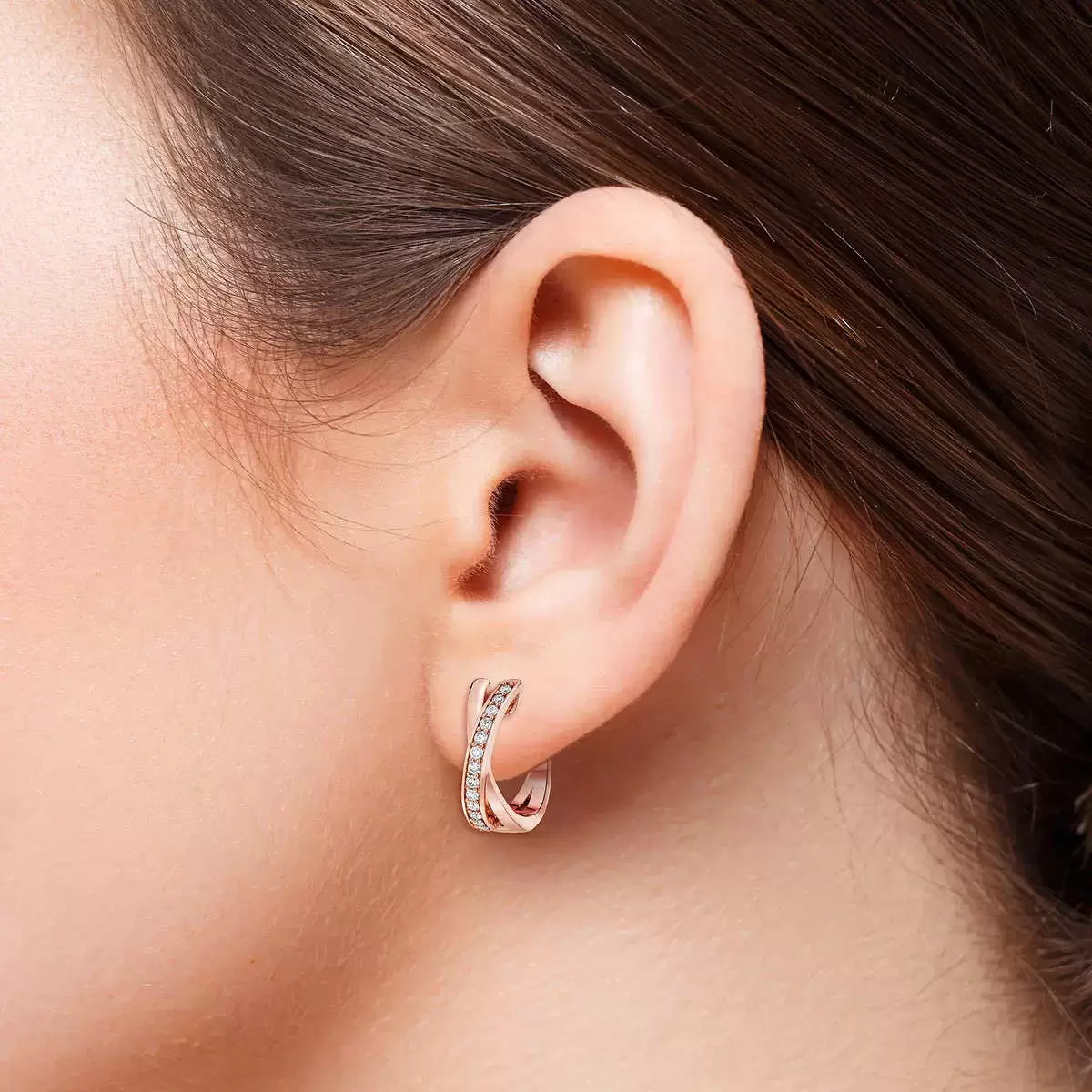 0.25ctw Cross Hoop Diamond Earrings, 14ct Rose Gold