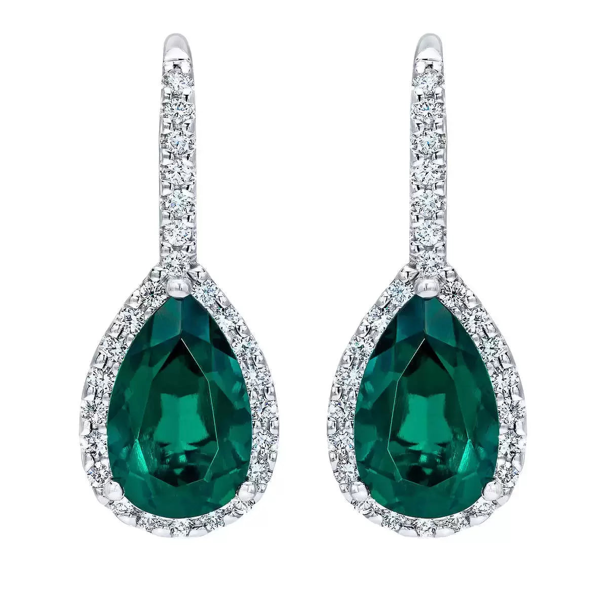 Pear Cut Lab Created Emerald & 0.50ctw Diamond Earrings, 14ct White Gold