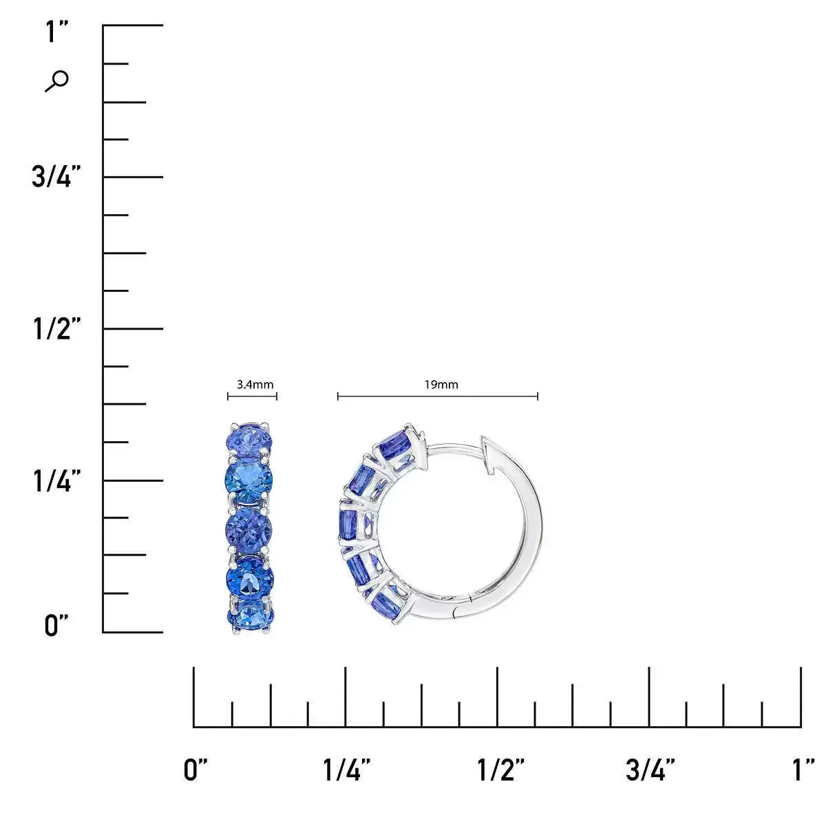 Round Cut Tanzanite Hoop Earrings, 14ct White Gold