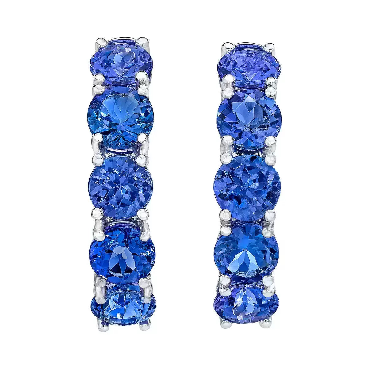 Round Cut Tanzanite Hoop Earrings, 14ct White Gold