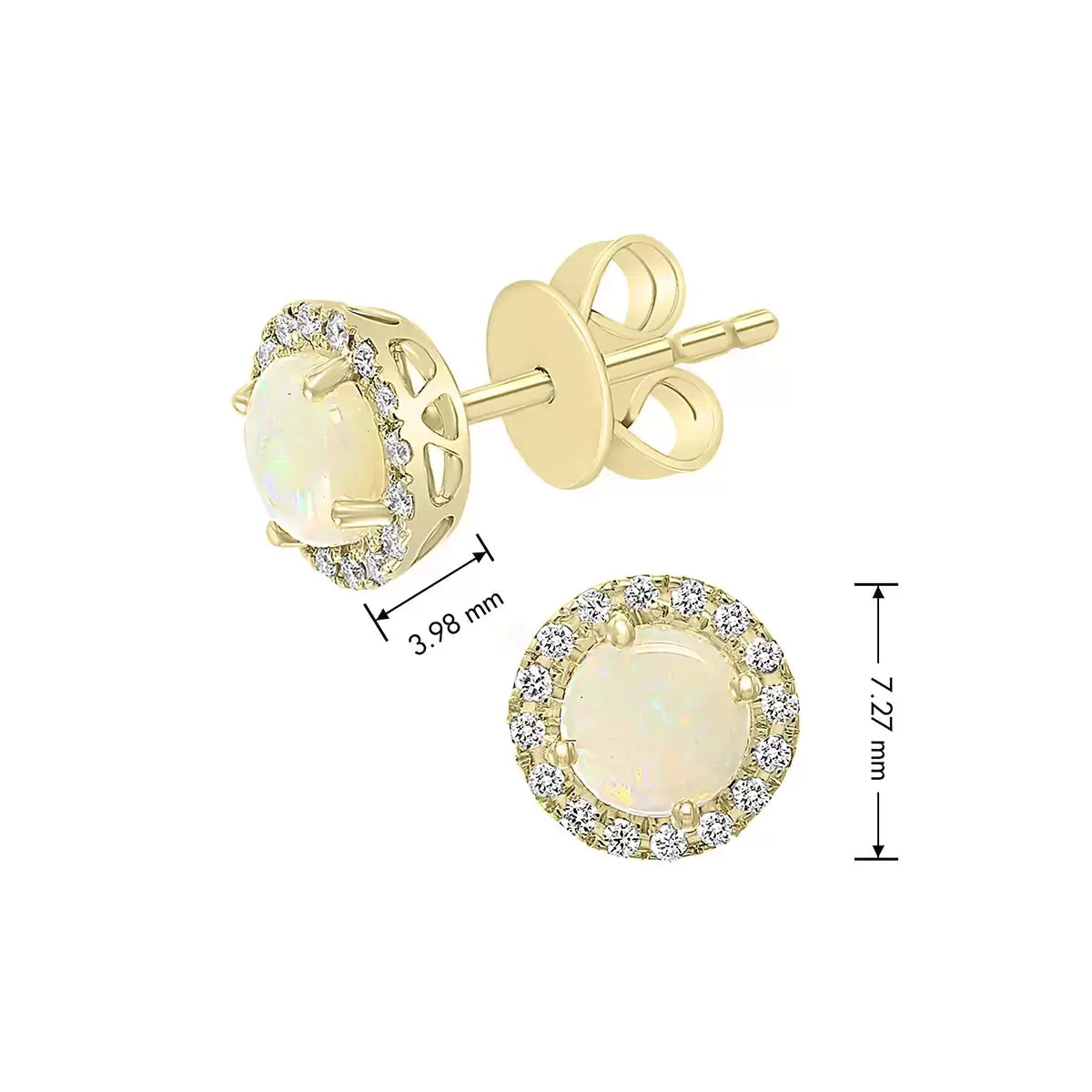 Round Cut Australian Opal & 0.12ctw Diamond Earrings, 14ct Yellow Gold