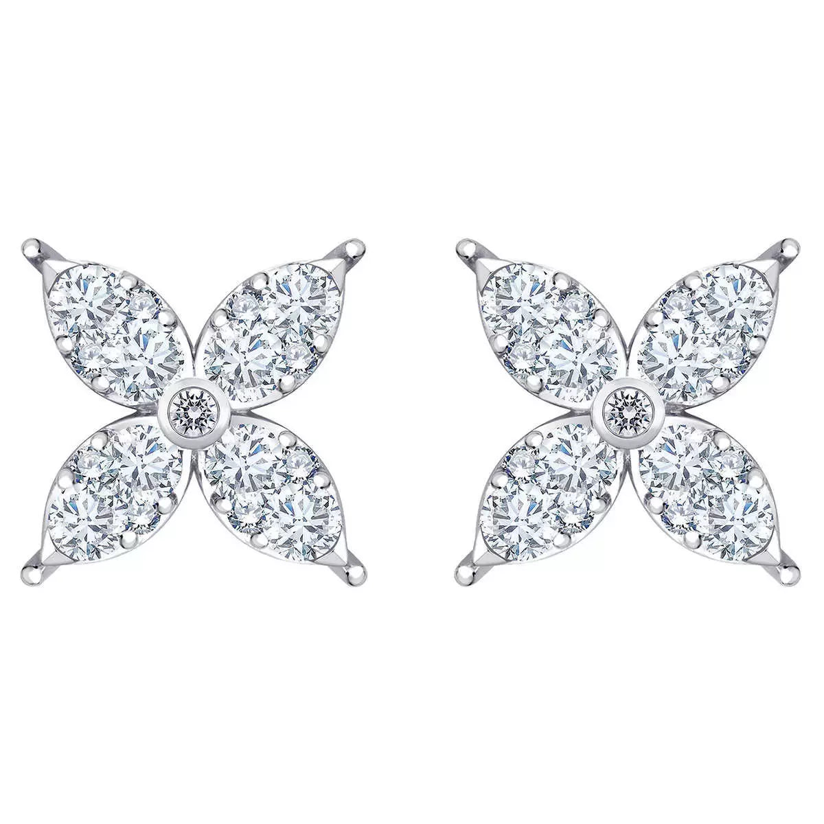 0.90ctw Round Brilliant Cut Diamond Flower Stud Earrings, 14ct White Gold