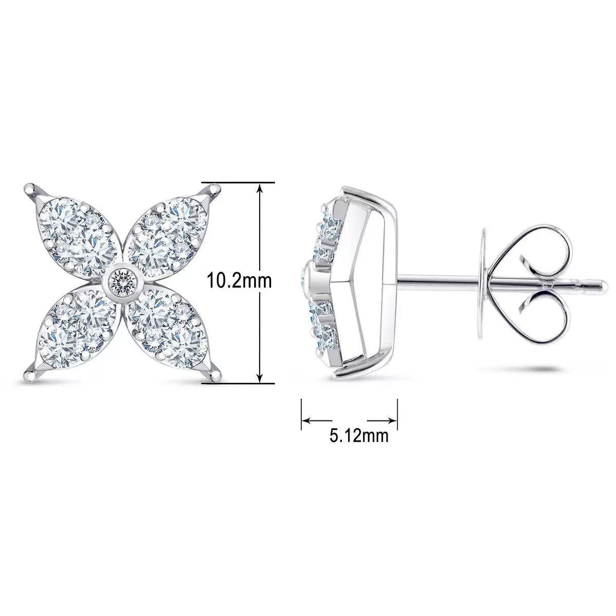 0.90ctw Round Brilliant Cut Diamond Flower Stud Earrings, 14ct White Gold