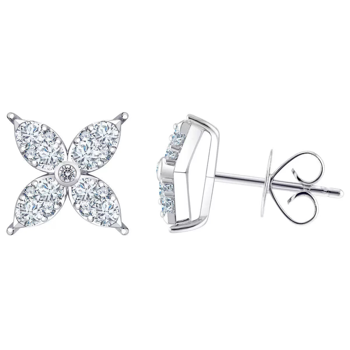 0.90ctw Round Brilliant Cut Diamond Flower Stud Earrings, 14ct White Gold