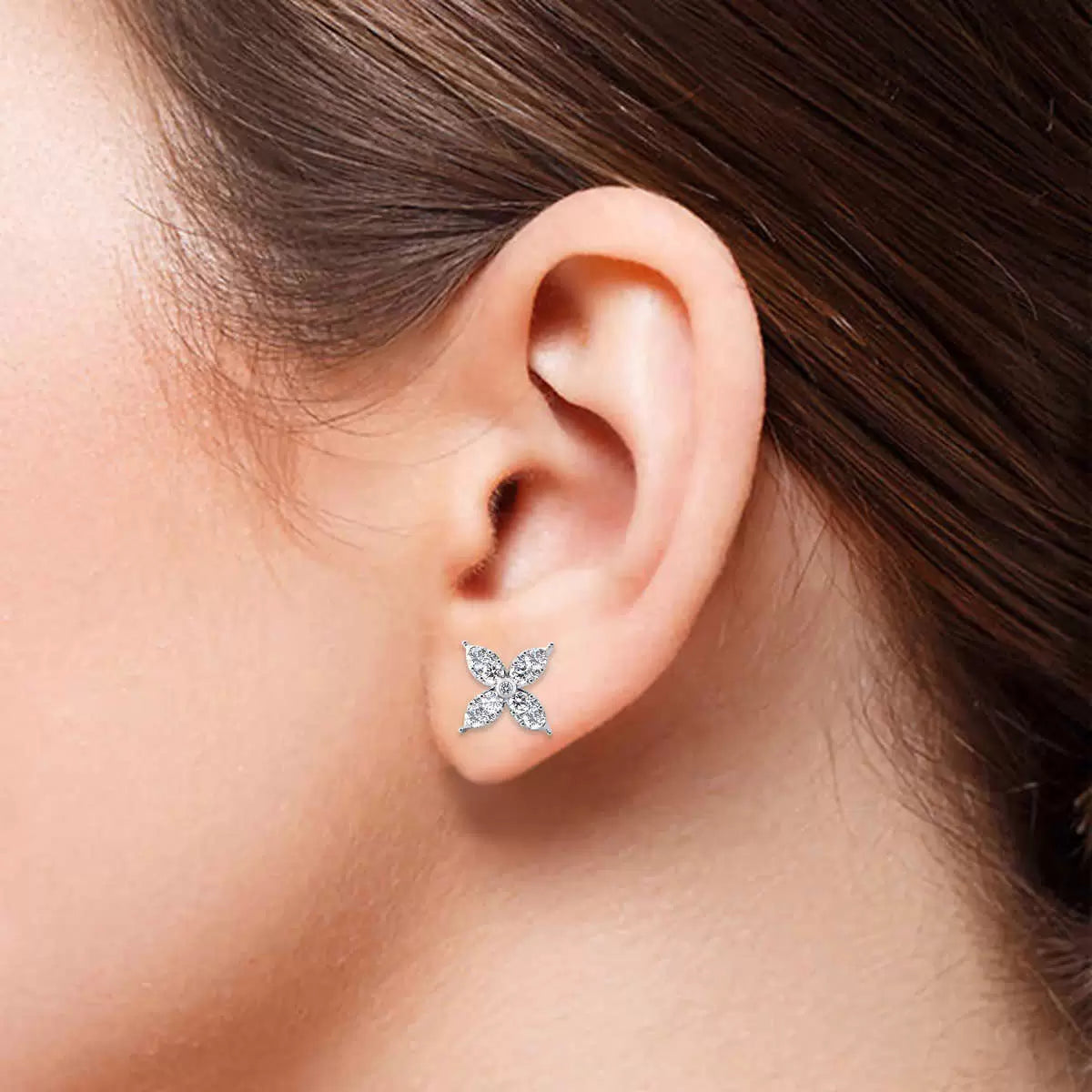 0.90ctw Round Brilliant Cut Diamond Flower Stud Earrings, 14ct White Gold