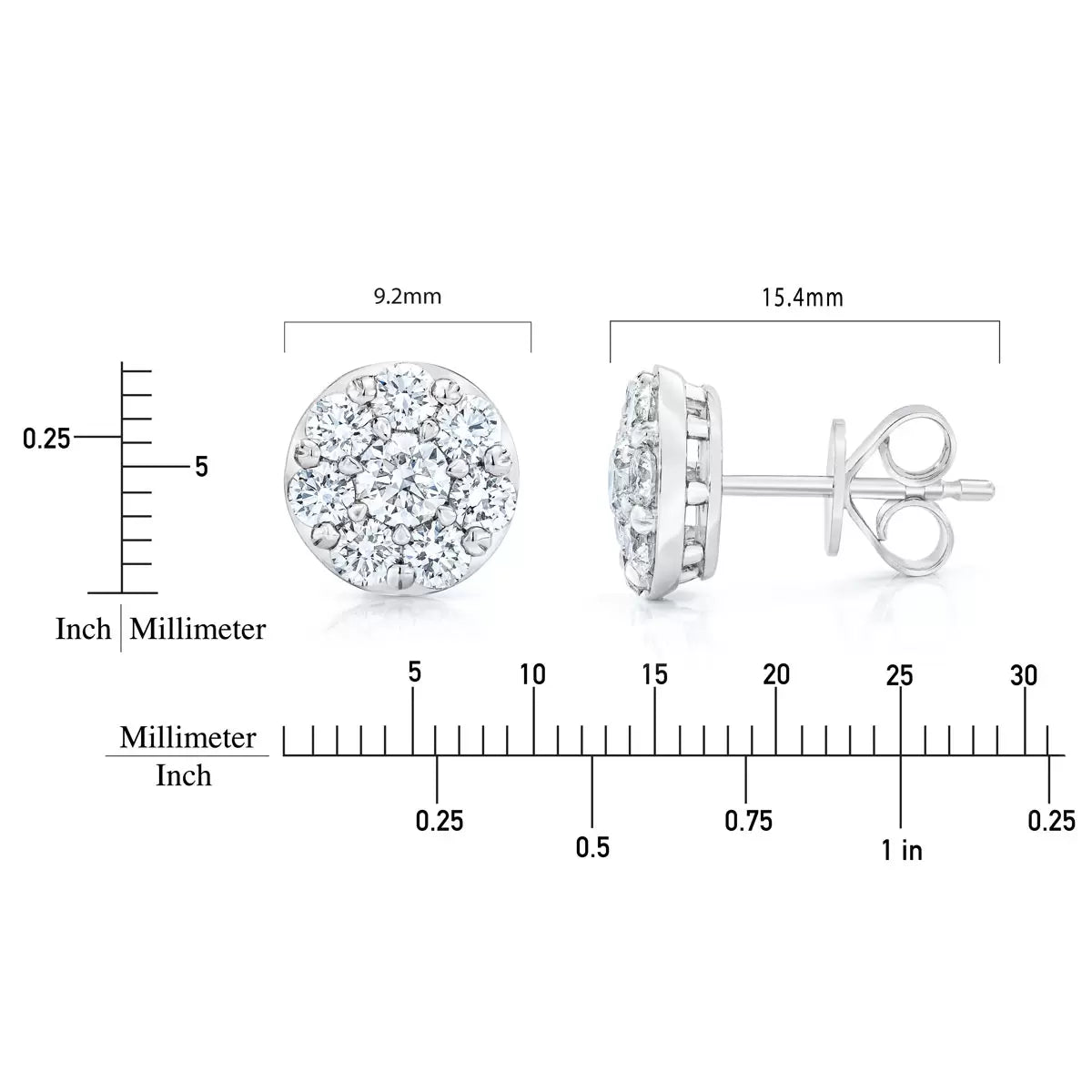 1.50ctw Round Brilliant Cut Diamond Stud Earrings, 14ct White Gold