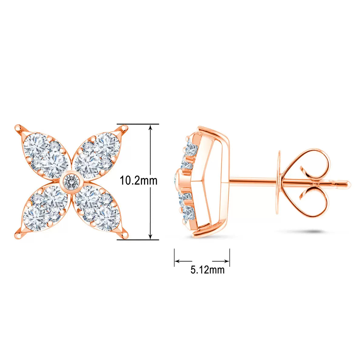 0.90ctw Round Brilliant Cut Diamond Flower Stud Earrings, 14ct Rose Gold