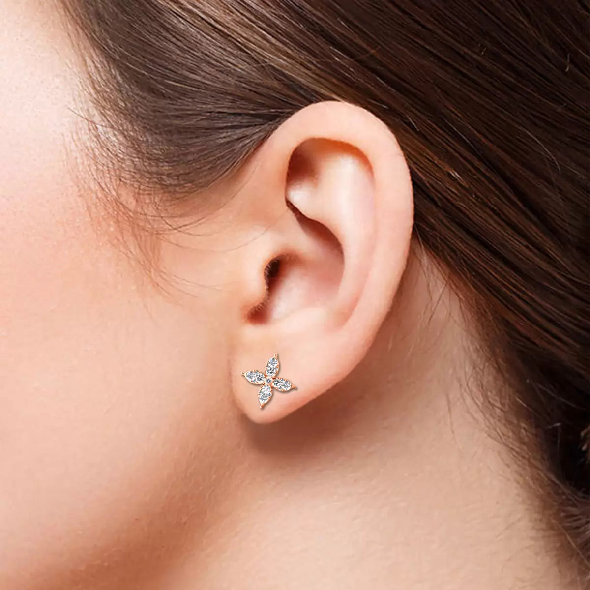 0.90ctw Round Brilliant Cut Diamond Flower Stud Earrings, 14ct Rose Gold