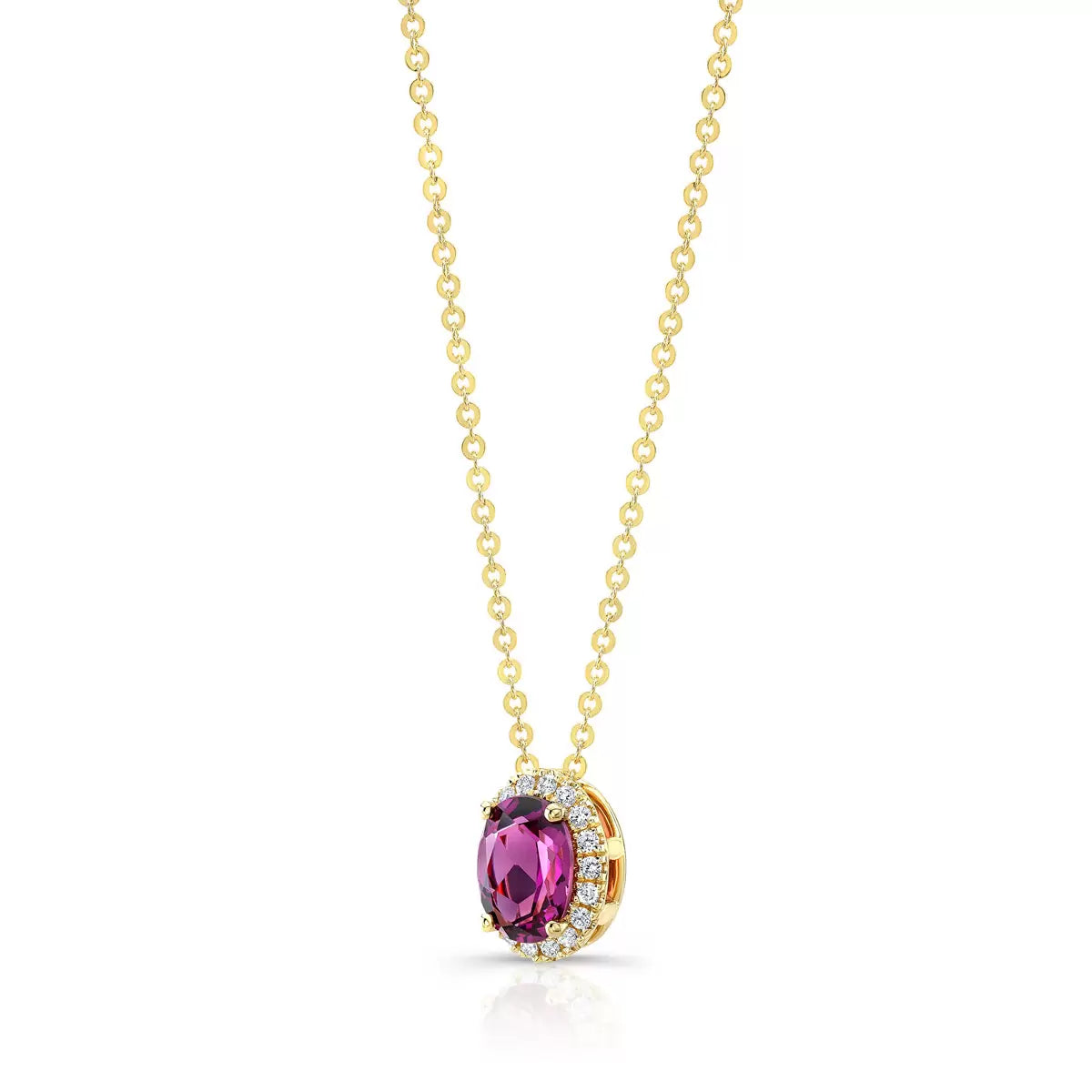 Oval Cut Garnet & 0.13ctw Diamond Pendant, 14ct Yellow Gold
