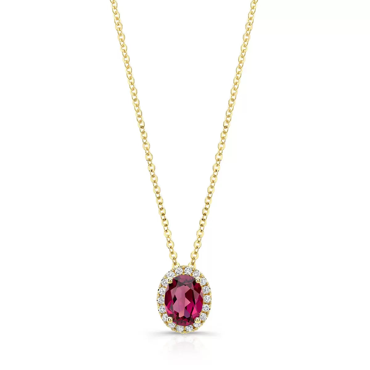 Oval Cut Garnet & 0.13ctw Diamond Pendant, 14ct Yellow Gold