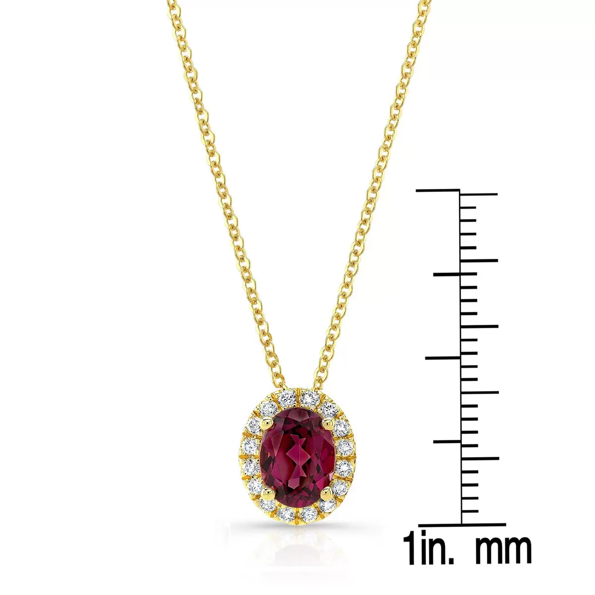 Oval Cut Garnet & 0.13ctw Diamond Pendant, 14ct Yellow Gold