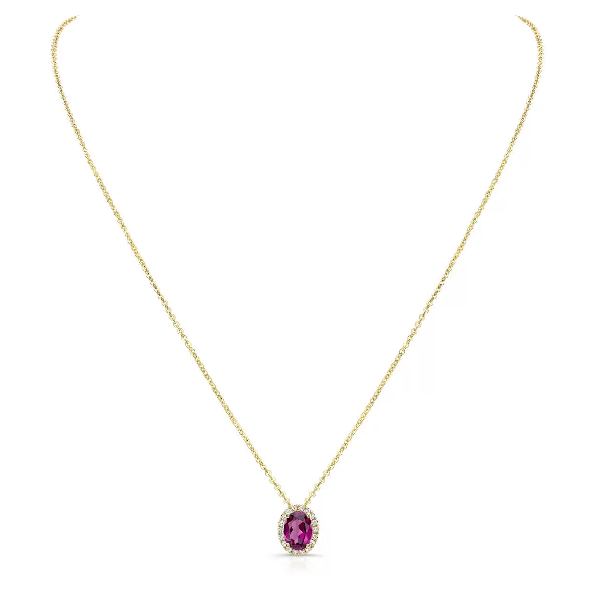 Oval Cut Garnet & 0.13ctw Diamond Pendant, 14ct Yellow Gold