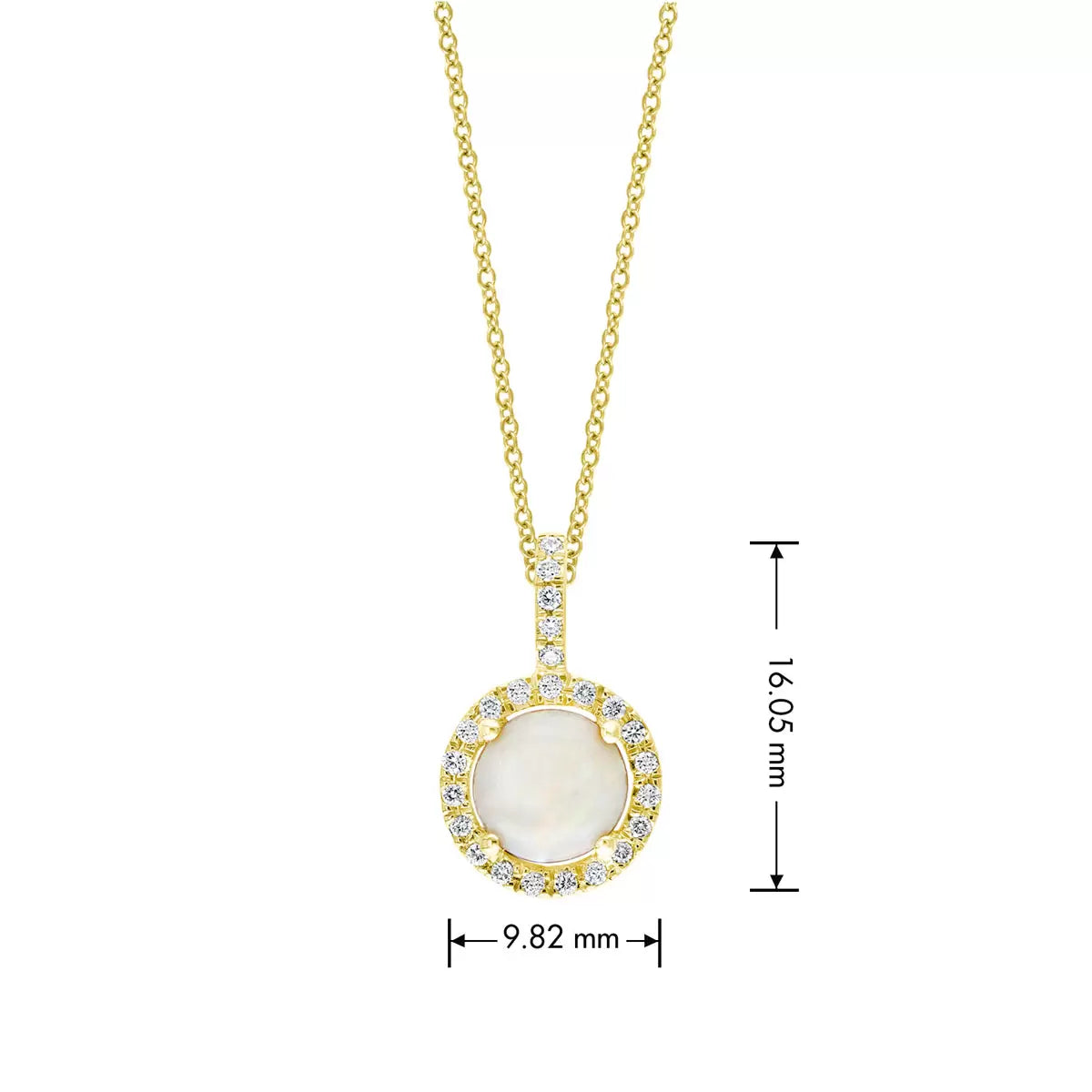 Round Cut Australian Opal & 0.11ctw Diamond Pendant, 14ct Yellow Gold