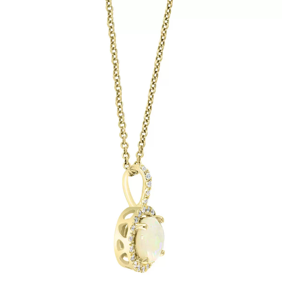 Round Cut Australian Opal & 0.11ctw Diamond Pendant, 14ct Yellow Gold