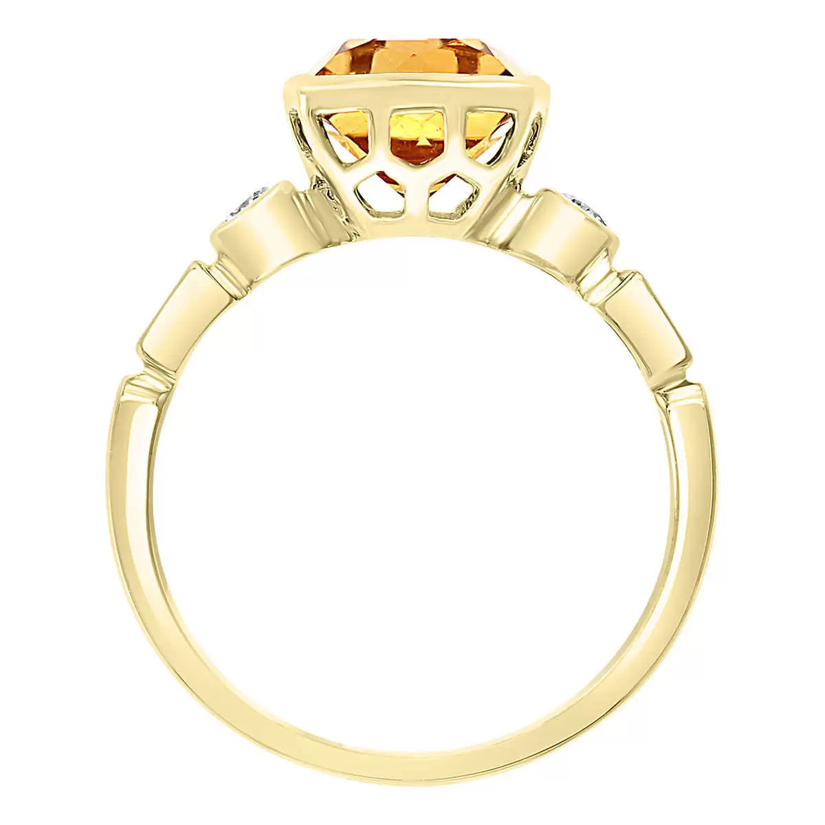 Cushion Cut Citrine & 0.16ctw Diamond Ring, 14ct Yellow Gold