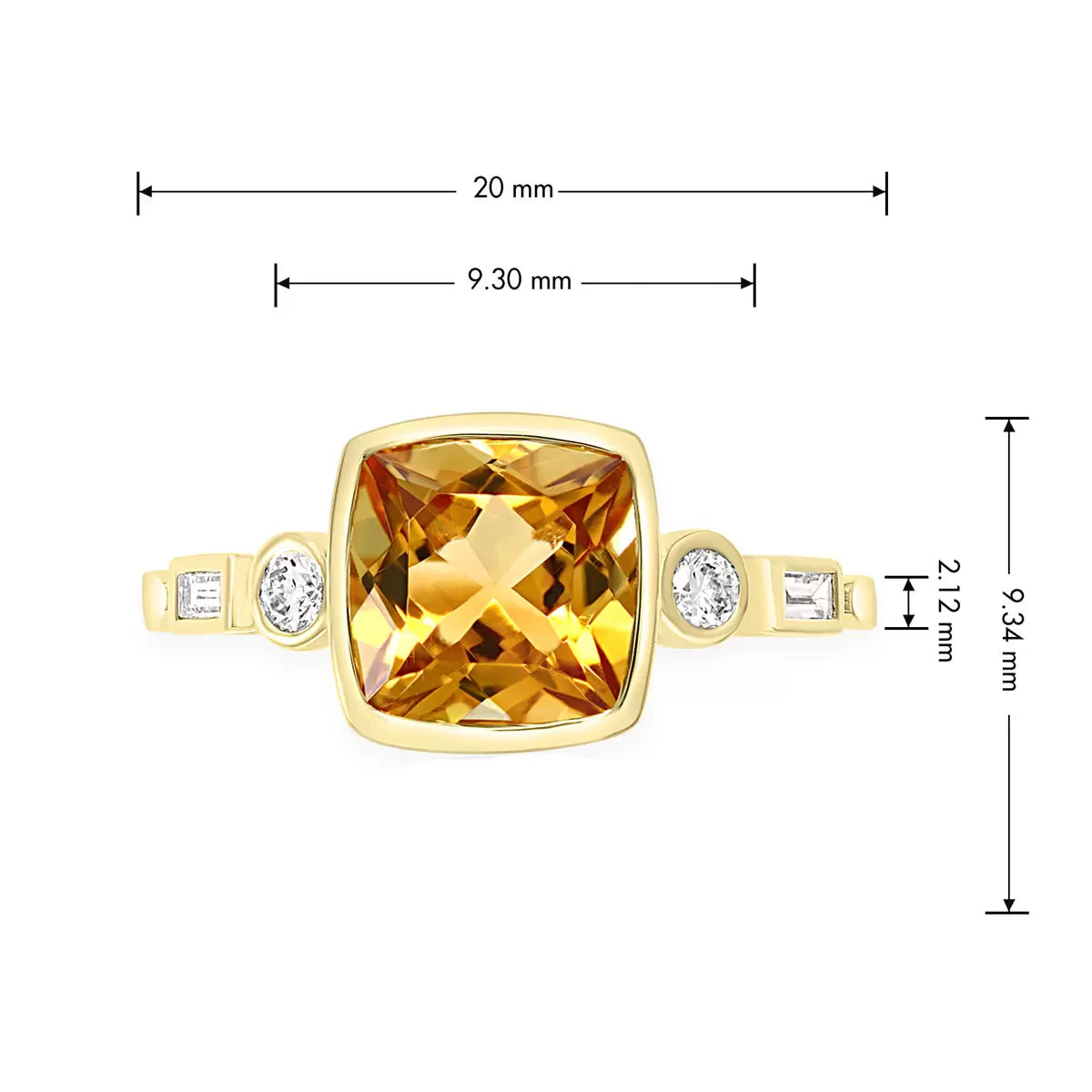 Cushion Cut Citrine & 0.16ctw Diamond Ring, 14ct Yellow Gold