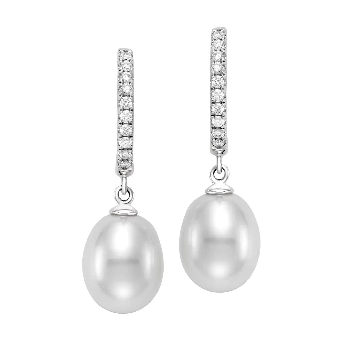 8.5-9mm Cultured Freshwater White Pearl & 0.16ctw Diamond Earrings, 18ct White