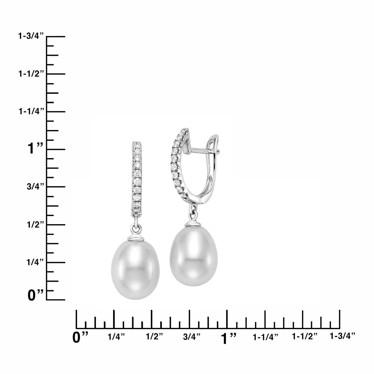 8.5-9mm Cultured Freshwater White Pearl & 0.16ctw Diamond Earrings, 18ct White
