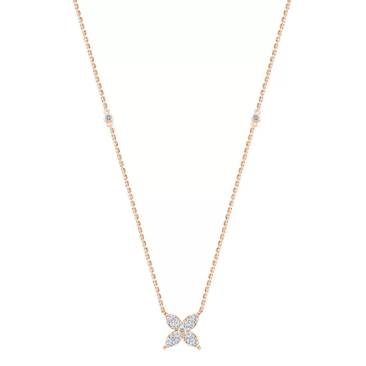 0.50ctw Round Brilliant Cut Diamond Flower Necklace, 14ct Rose Gold