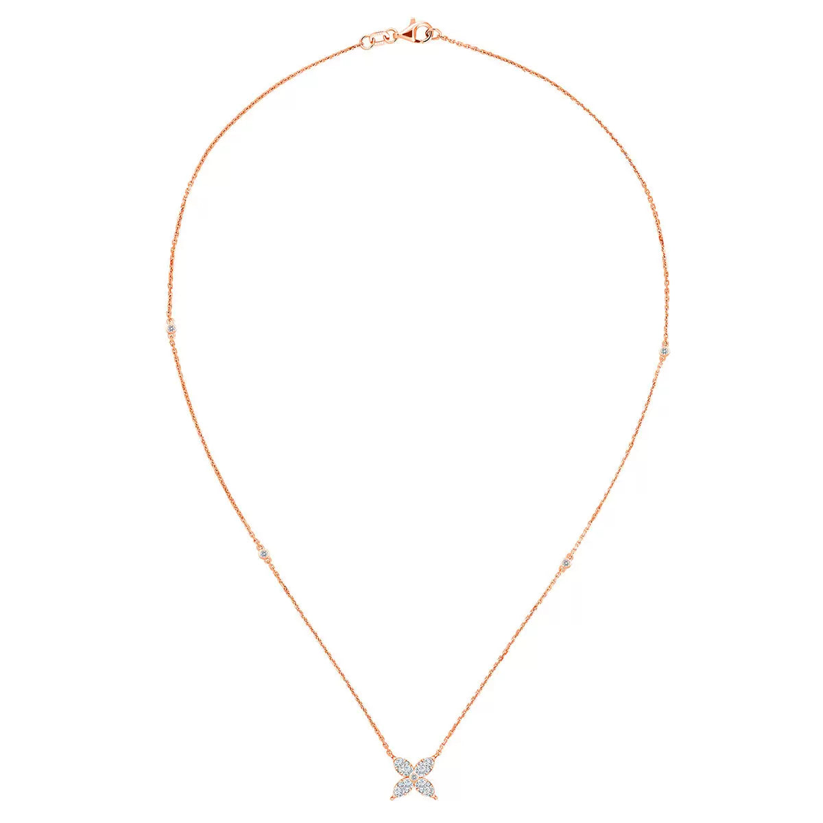 0.50ctw Round Brilliant Cut Diamond Flower Necklace, 14ct Rose Gold