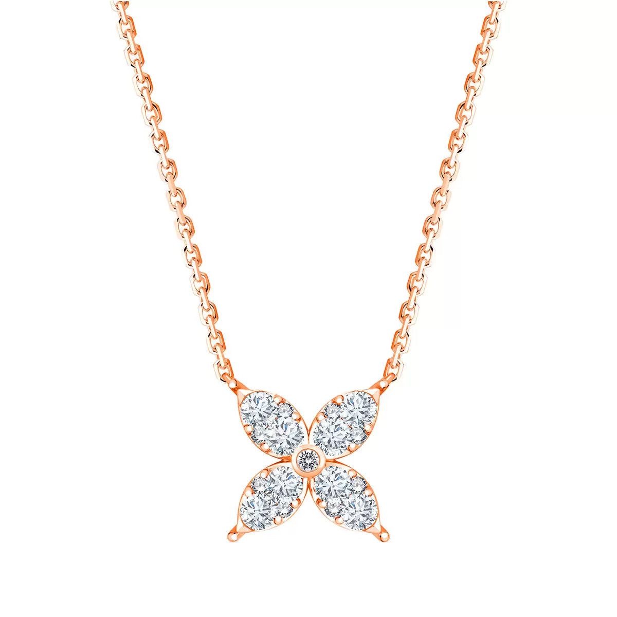 0.50ctw Round Brilliant Cut Diamond Flower Necklace, 14ct Rose Gold