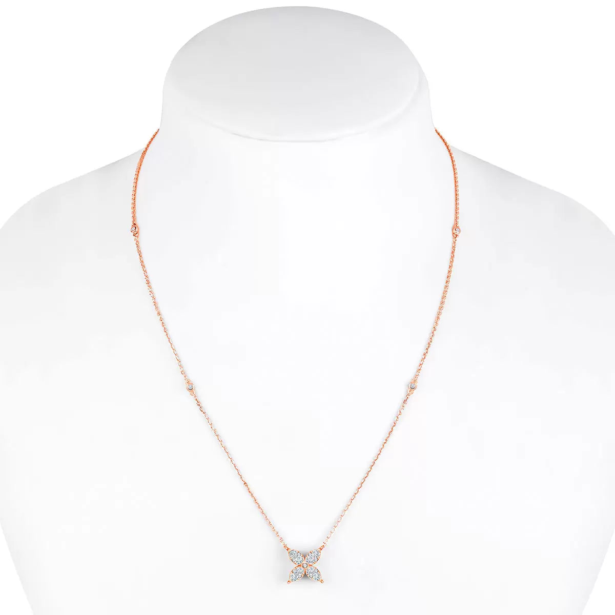 0.50ctw Round Brilliant Cut Diamond Flower Necklace, 14ct Rose Gold