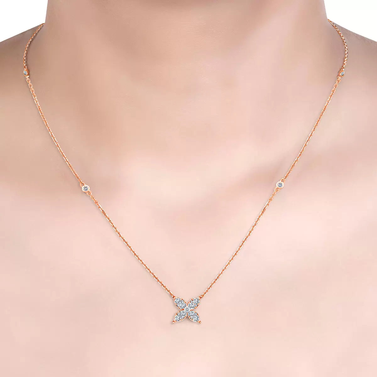 0.50ctw Round Brilliant Cut Diamond Flower Necklace, 14ct Rose Gold