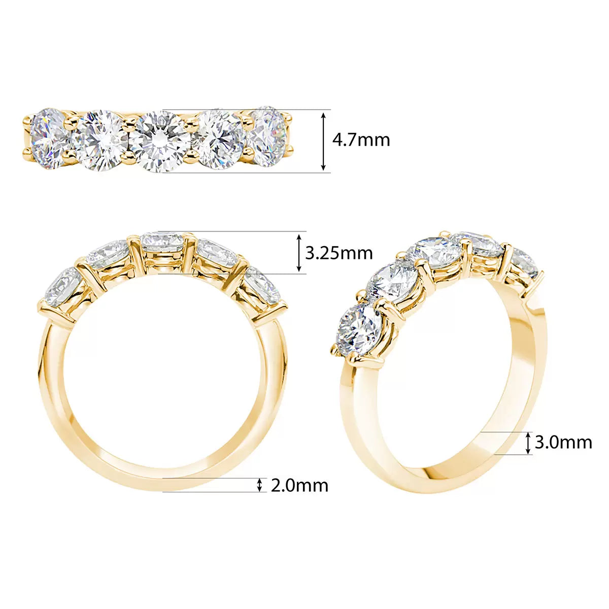 2.00ctw Round Brilliant Cut 5 Stone Diamond Ring, 18ct Yellow Gold